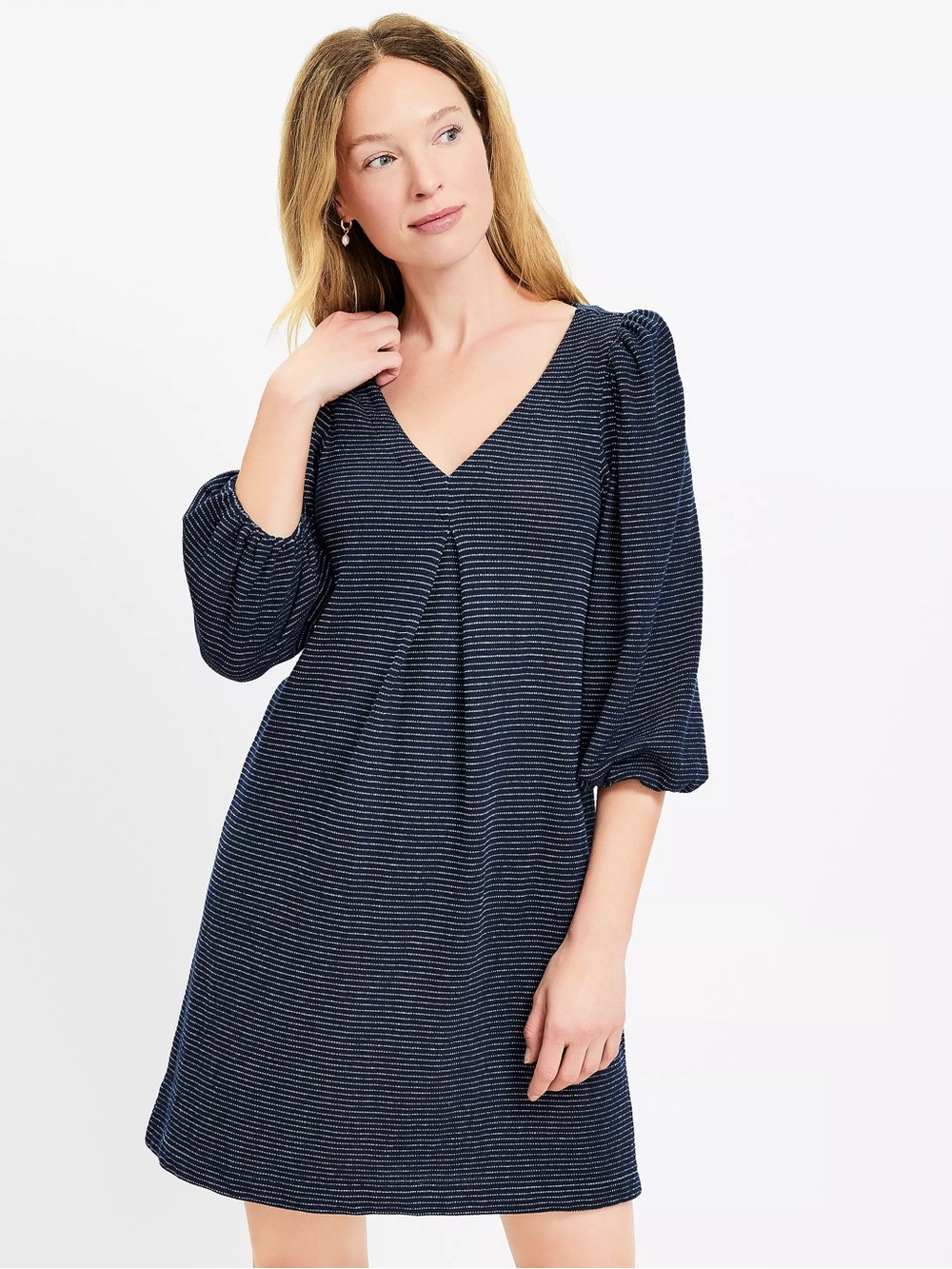 LOFT Petites Black White Striped Knit Top 3/4 Sleeve MP